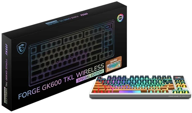 Klaviatūra žaidimams MSI Forge GK600 TKL Wireless Mars US belaidė mechaninė su pašvietimu