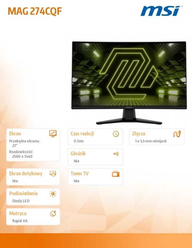 Monitorius MSI MAG 274CQF - 180Hz | QHD | 27'' | Greitas VA | 0.5ms