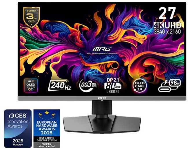 Monitorius MSI MPG 272URX | 240Hz | 4K | 26.5'' | Tandem QD OLED | 0.03 ms