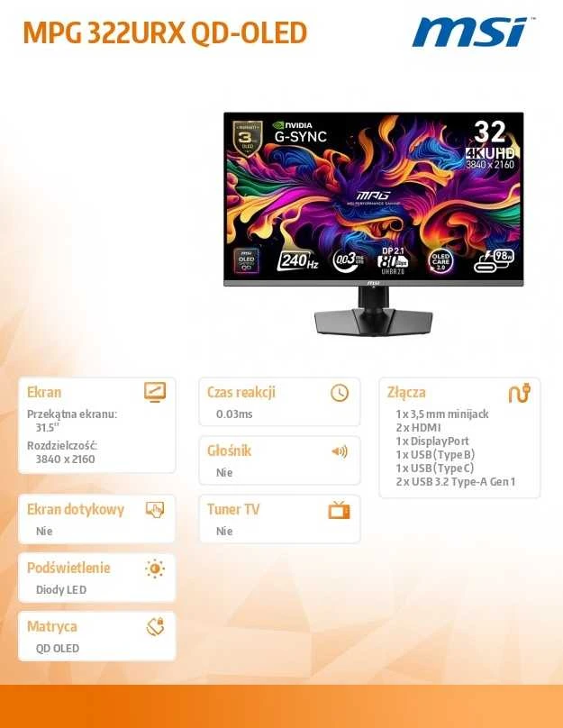 Monitorius MSI MPG 322URX QD-OLED