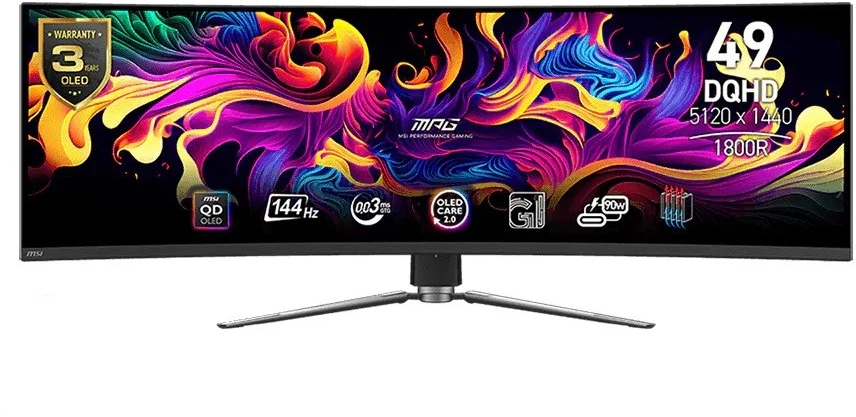Žaidimų monitorius MSI MPG 491CQP, 49" DQHD (5120x1440) QD-OLED lenktas, 32:9, 1800R, 144Hz, 0.03ms, HDR, USB-C