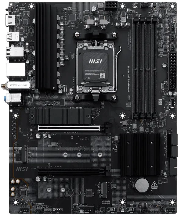 Pagrindinė plokštė PRO B840-S EVO WIFI6E | MSI procesorių šeima AMD | Procesoriaus lizdas AM5 | Palaikomos standžiojo disko sąsajos SATA, M.2 | SATA jungčių skaičius 4