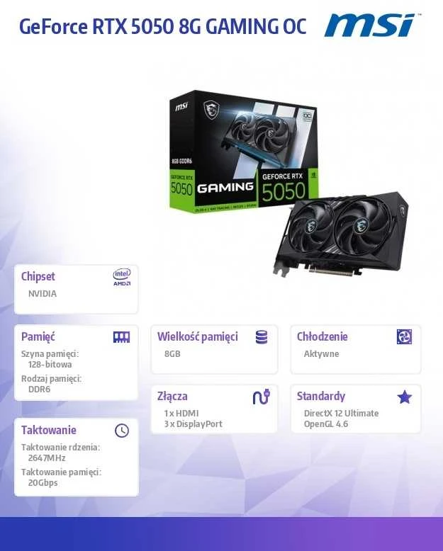 Vaizdo plokštė MSI GeForce RTX 5050 8G GAMING OC NVIDIA 8 GB GDDR6