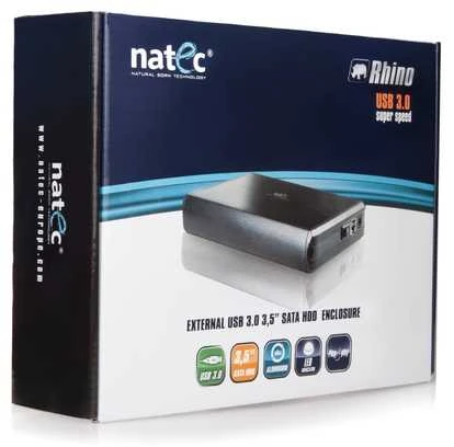 Kietasis diskas NATEC NKZ-0448 RHINO išorinis USB 3.0 korpusas skirtas 3,5 colio SATA HDD juodas aliuminis