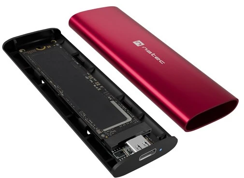 NATEC RHINO M.2 NVME LITE išorinis SSD korpusas USB-C 3.2 GEN 2 RUBY Raudonas