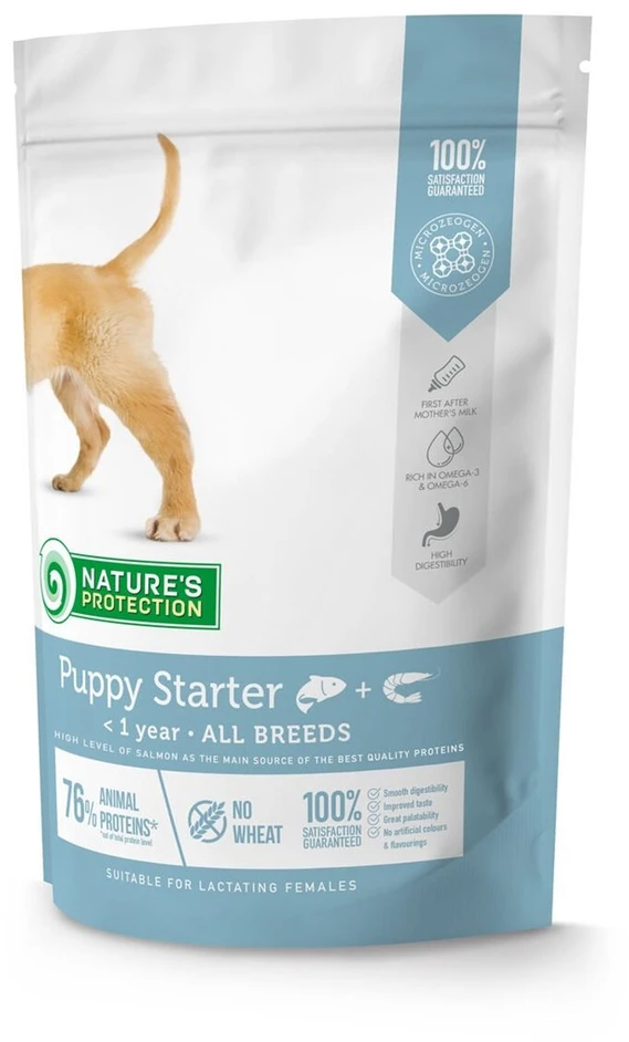 Nature's Protection Puppy starter su lašiša ir kriliu Up to 1 metų All breeds 2kg, visų veislių junkomų šuniukų sausas pašaras su lašiša ir kriliu