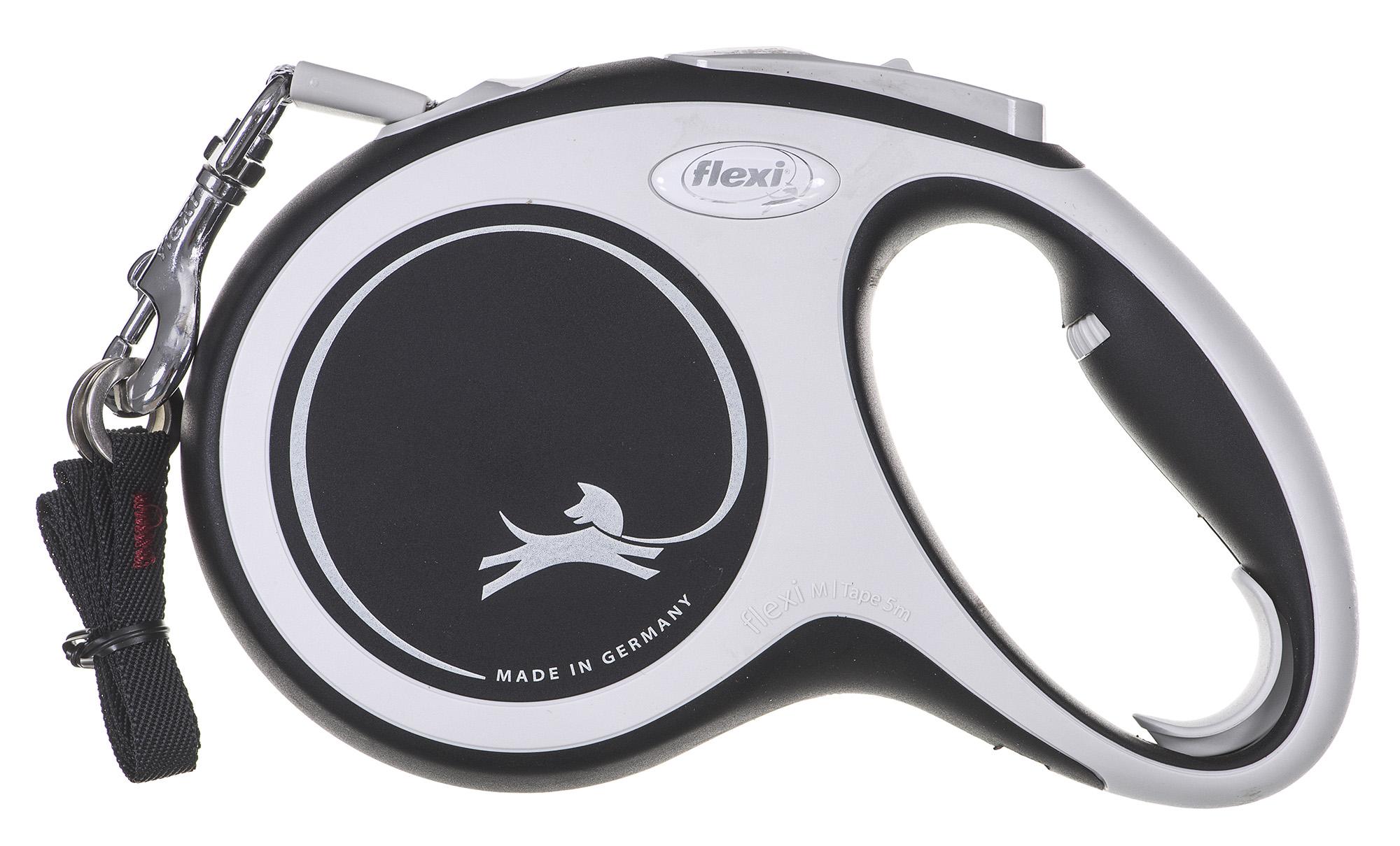 Flexi New Comfort Automatinis juostinis pavadėlis, 5 m / šunims iki 25kg / spalva: juoda ir balta