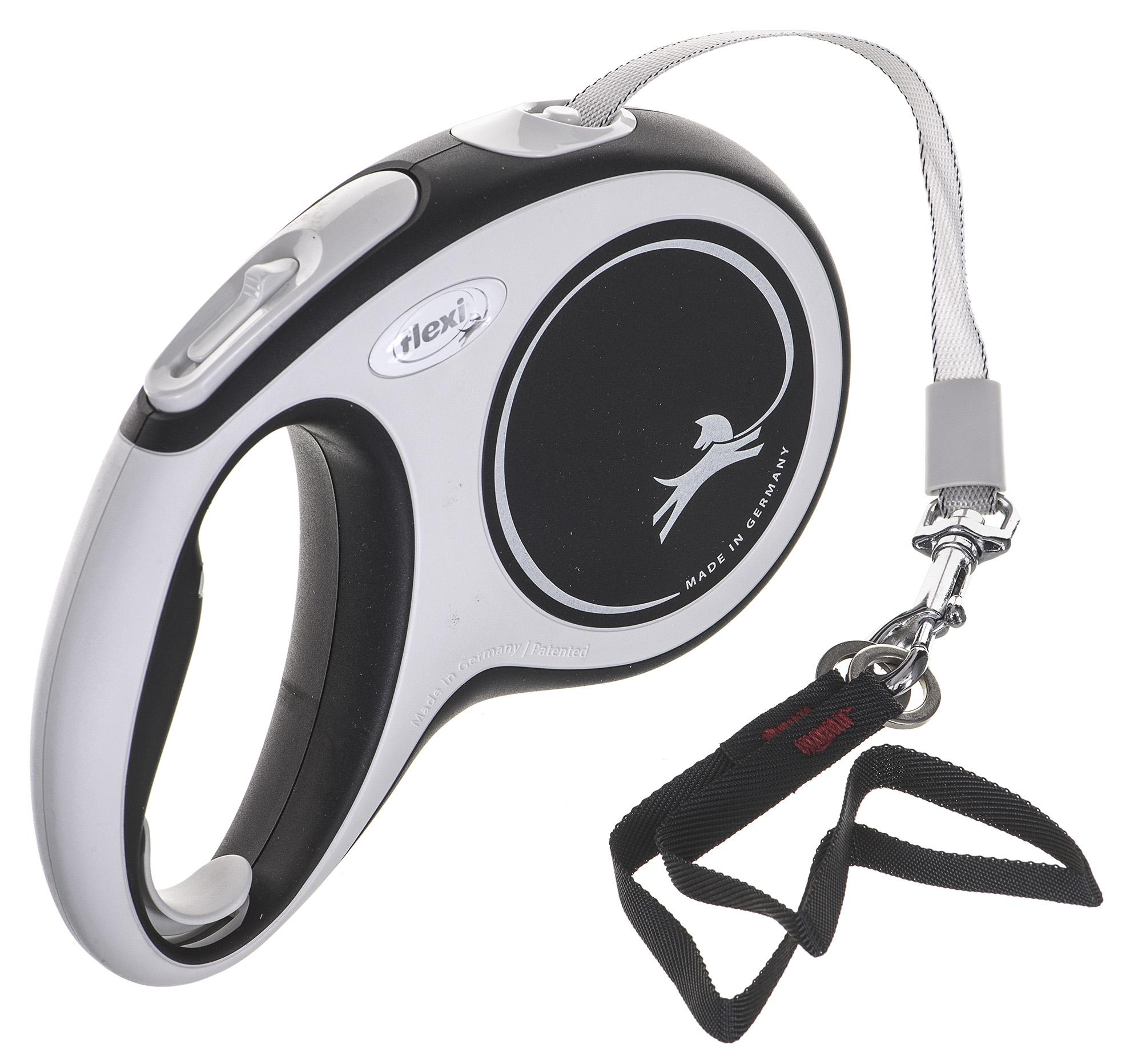 Flexi New Comfort Automatinis juostinis pavadėlis, 5 m / šunims iki 25kg / spalva: juoda ir balta