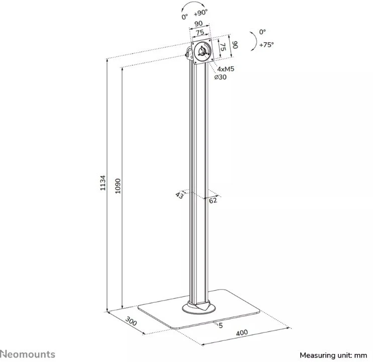 Laikiklis Neomounts Floor stand | Tilt, Rotate | FL15-627BL1 | Maximum weight (capacity) 3kg | Juodas
