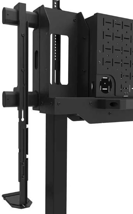Laikiklis „NEOMOUNTS MOVE LIFT XL“ MOTORIZUOTAS MOBILUSIS STOVAS SU SANDĖLIAVIMO DĖŽE, 10 CM, RATUKAI, GRINDYS – VESA MAX 1200X600