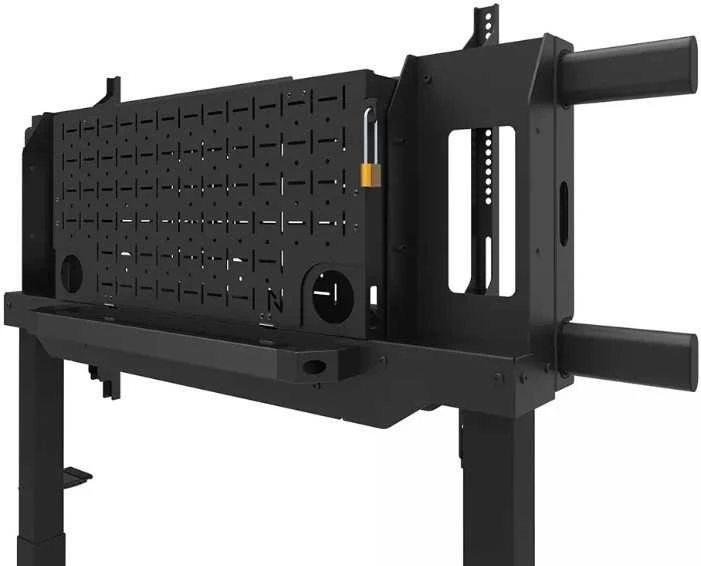 Laikiklis „NEOMOUNTS MOVE LIFT XL“ MOTORIZUOTAS MOBILUSIS STOVAS SU SANDĖLIAVIMO DĖŽE, 10 CM, RATUKAI, GRINDYS – VESA MAX 1200X600