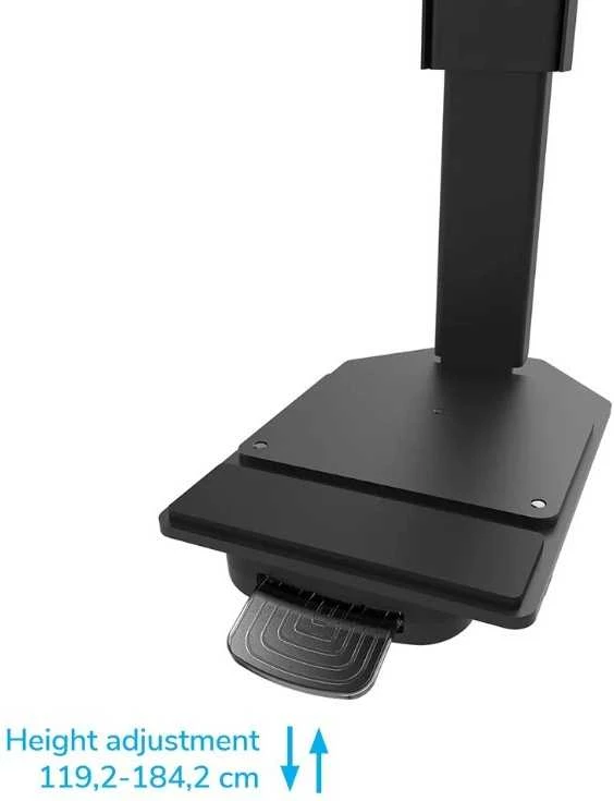 Laikiklis „NEOMOUNTS MOVE LIFT XL“ MOTORIZUOTAS MOBILUSIS STOVAS SU SANDĖLIAVIMO DĖŽE, 10 CM, RATUKAI, GRINDYS – VESA MAX 1200X600