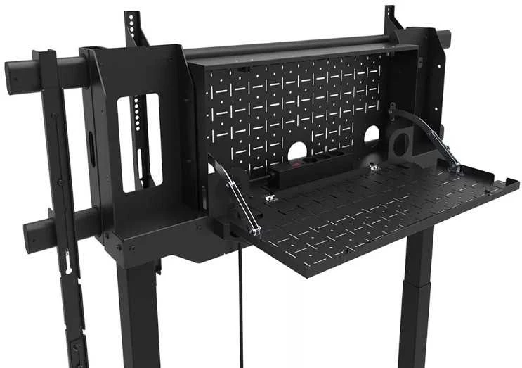 Laikiklis „NEOMOUNTS MOVE LIFT XL“ MOTORIZUOTAS MOBILUSIS STOVAS SU SANDĖLIAVIMO DĖŽE, 10 CM, RATUKAI, GRINDYS – VESA MAX 1200X600