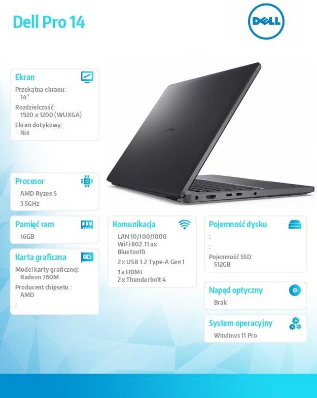 Nešiojamas kompiuteris Dell Pro 14 - Ryzen 5 PRO 230 | 14" | 16GB | 512GB | Win11Pro