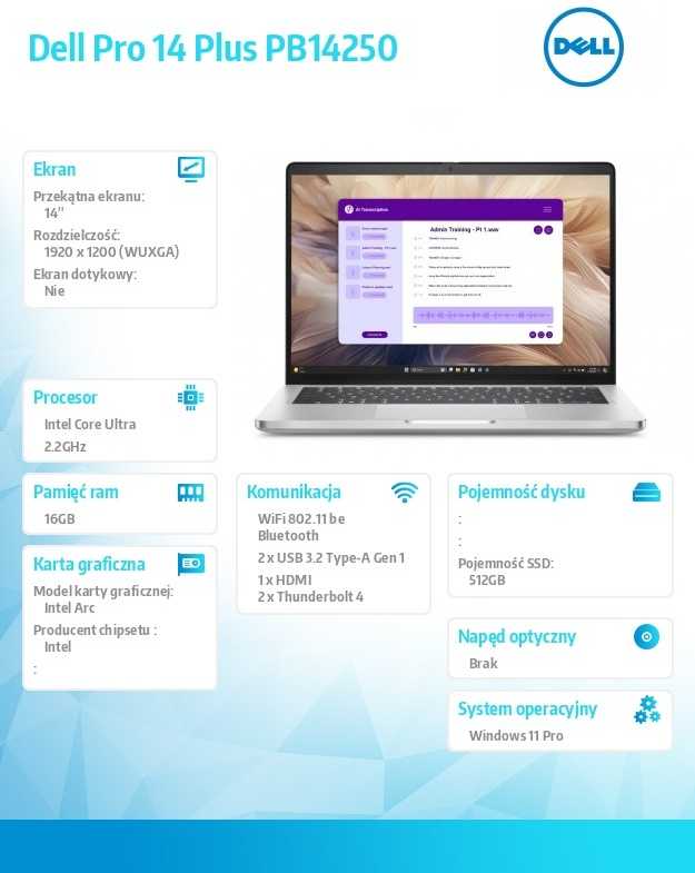 Nešiojamas kompiuteris Dell Pro 14 Plus - Ultra 7 266V | 14" | 16GB | 512GB | Win11Pro