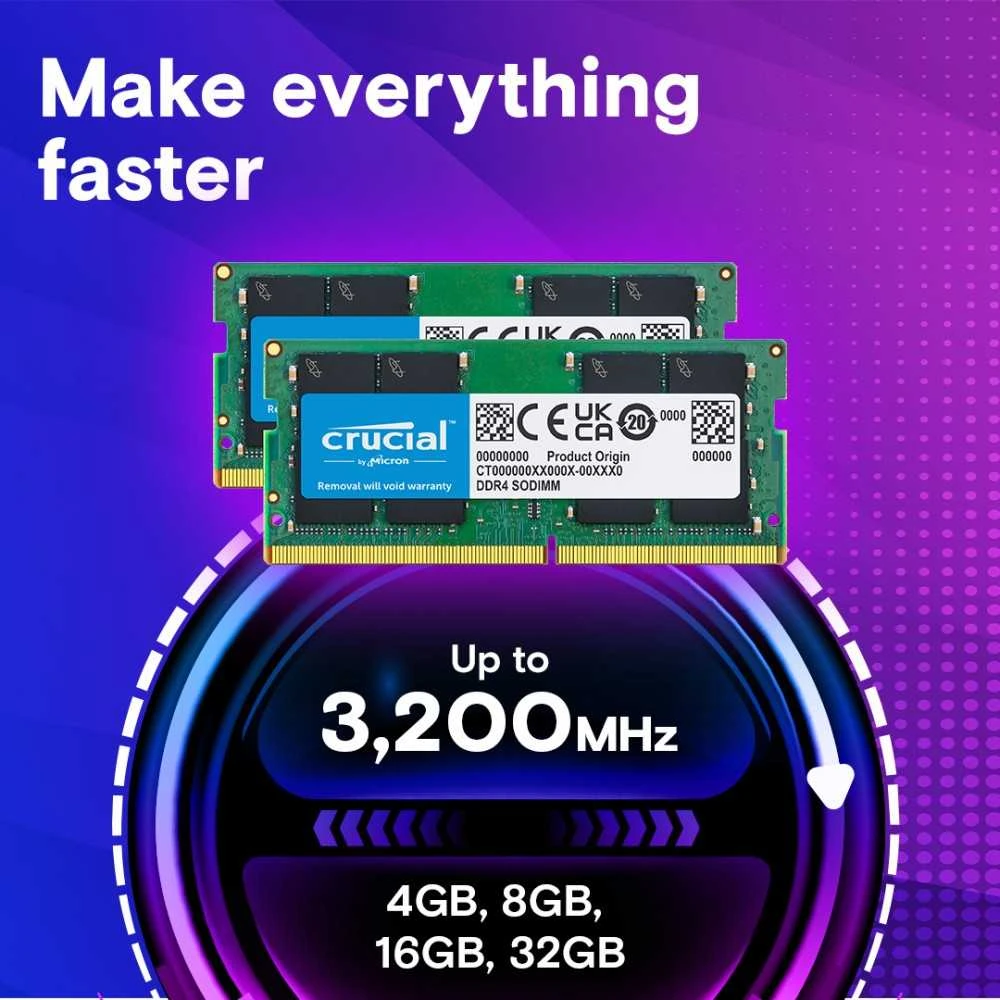 Nešiojamo kompiuterio atmintis Crucial DDR4-3200 Kit 32GB 2x16GB SODIMM CL22 (8Gbit/16Gbit