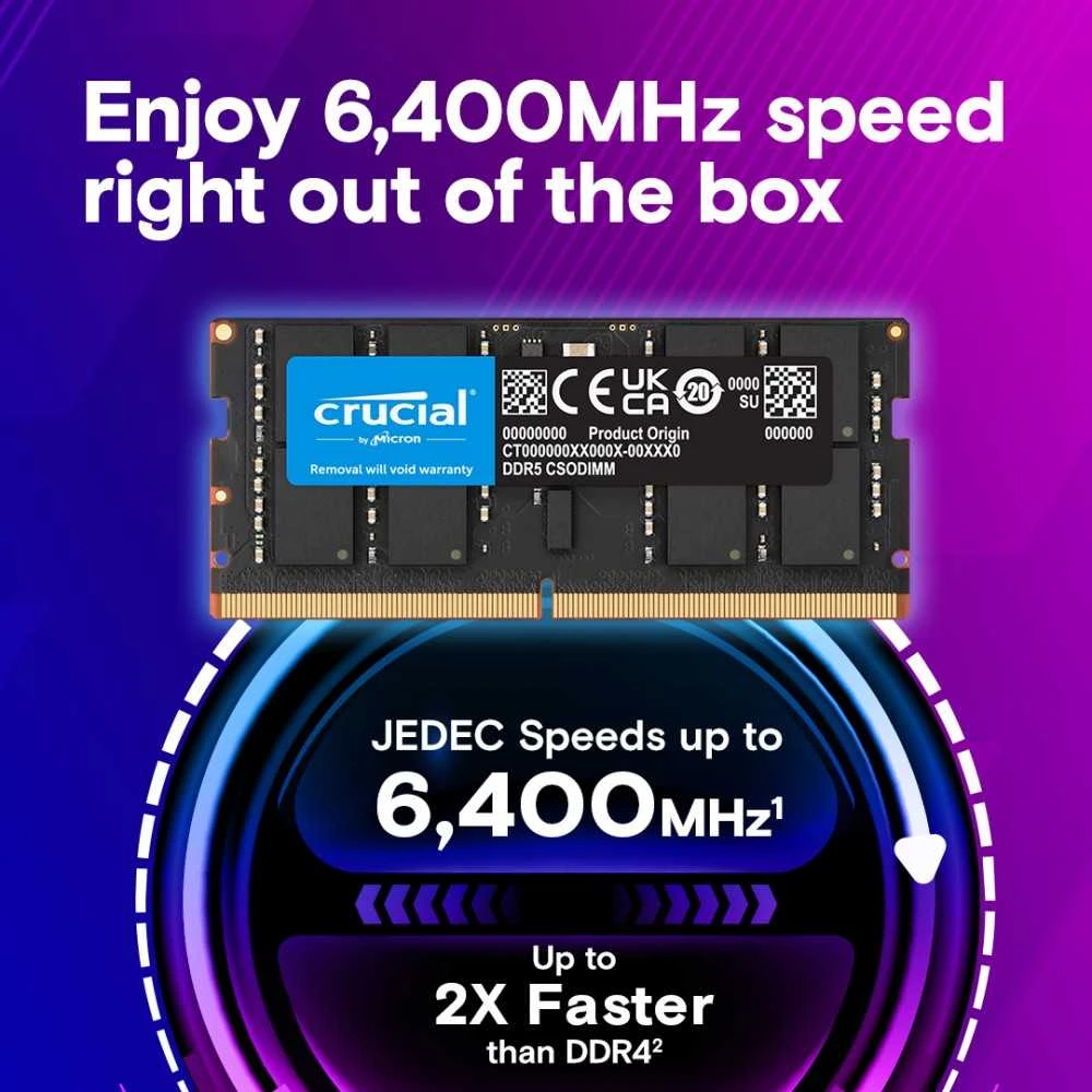 Nešiojamo kompiuterio atmintis Crucial Nešiojamojo kompiuterio atmintis DDR5 CSODIMM 32GB (1*32GB)/6400 CL52