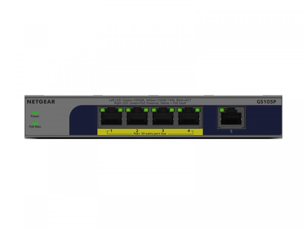 Šakotuvas Netgear 5-PORT 1GB UNMANAGED POE SWITCH - (GS105P)