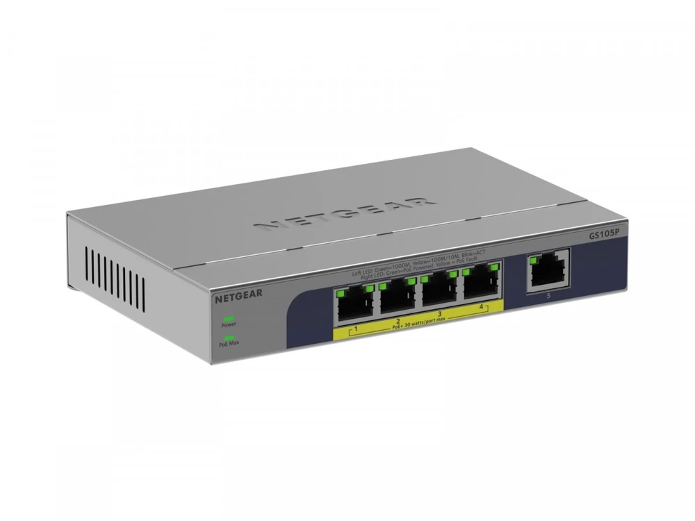 Šakotuvas Netgear 5-PORT 1GB UNMANAGED POE SWITCH - (GS105P)