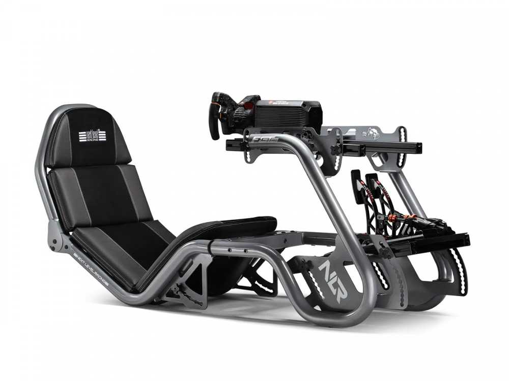 Next Level Racing F-GT Pro Formula ir GT lenktynių simuliatoriaus kabina pilka