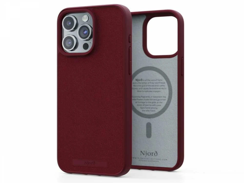Njord Suede MagSafe dėklas jūsų Apple iPhone 15 Pro Max, red