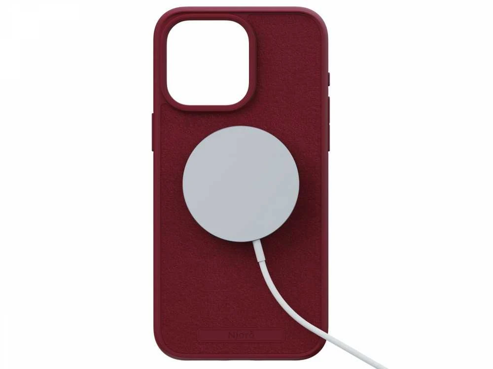 Njord Suede MagSafe dėklas jūsų Apple iPhone 15 Pro Max, red