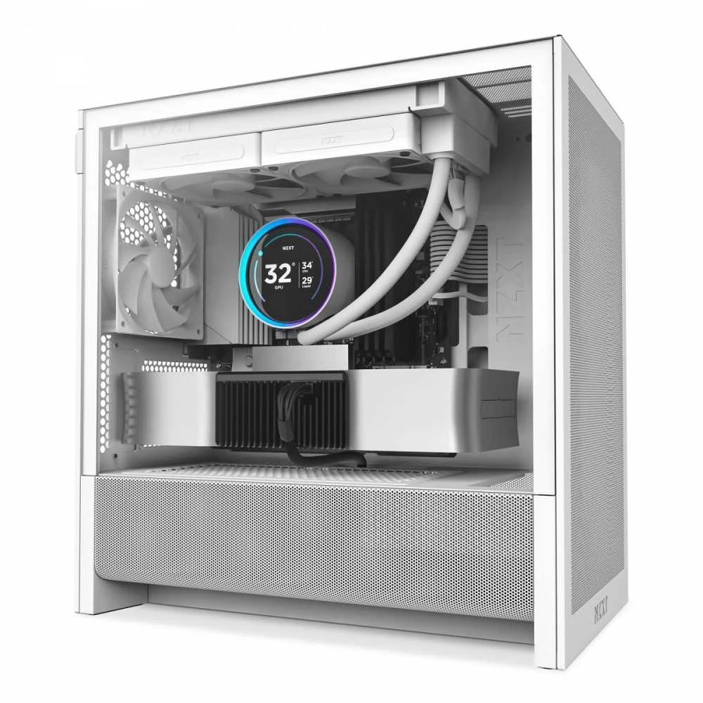 NZXT H3 Flow (2025) Micro-ATX kompiuterio korpusas, baltos spalvos
