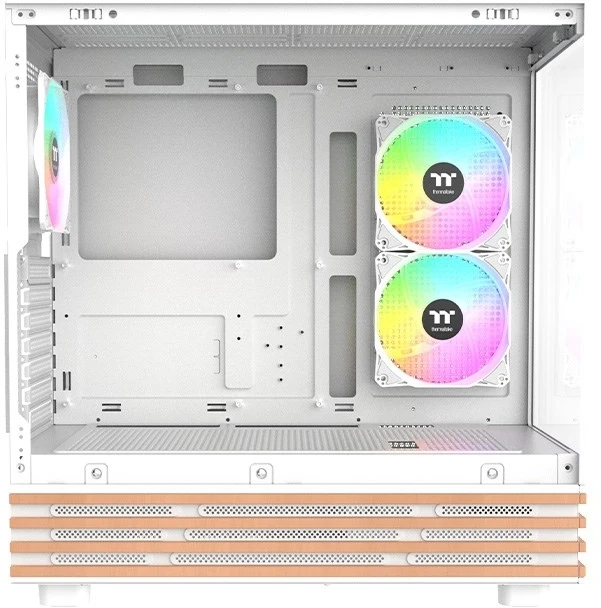 „Thermaltake View 270 Plus WS ARGB“, bokšto tipo korpusas – baltas/medinis, 2 grūdinto stiklo plokštės, medinė konstrukcija