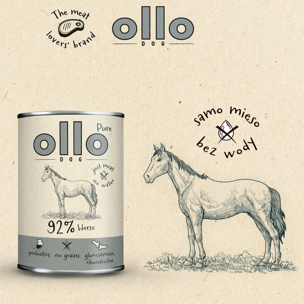 OLLO Pure Arklys Mono – šlapias šunų maistas – 850g