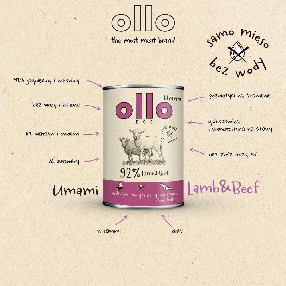 OLLO Umami ėriena and jautiena – drėgnas ėdalas šunims – 850g