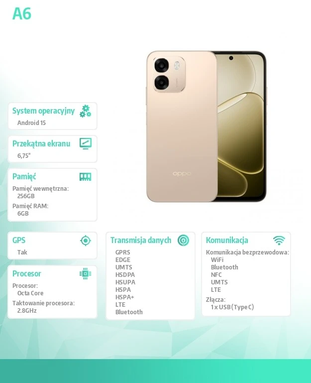 OPPO A6 5G 6/256GB Auksinis