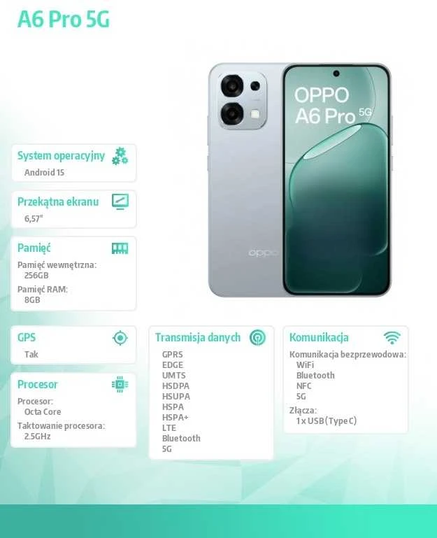 Oppo A6 PRO 5G 8/256GB Pilka