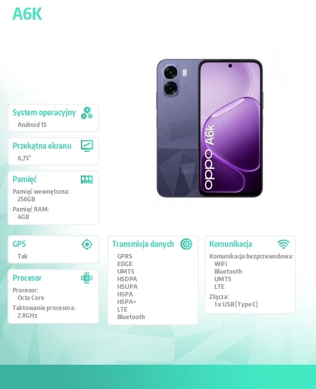Oppo Išmanusis telefonas a6k 4g 4/256gb cph2891 tamsiai violetinis
