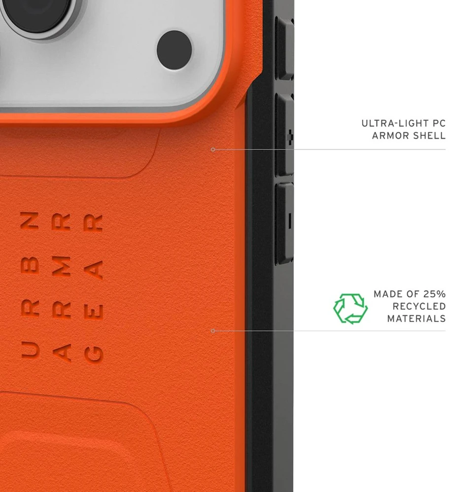 Dėklas Carruzzo Urban Armor Gear UAG Civilian Magsafe akiniai, oranžiniai - iPhone 17 Pro