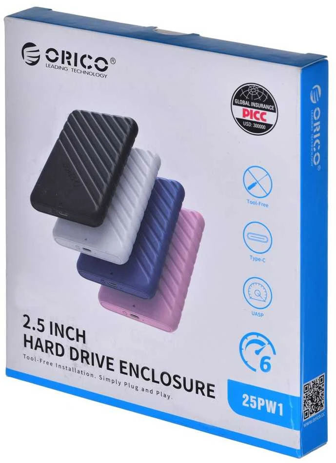 Orico 2.5 colio HDD / SSD korpusas, 6 Gbps, USB-C 3.1 Gen1 (balta)