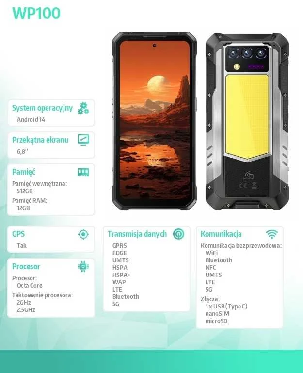 Išmanusis telefonas Oukitel WP100 12/512 GB, 33000 mAh, juodas/sidabrinis