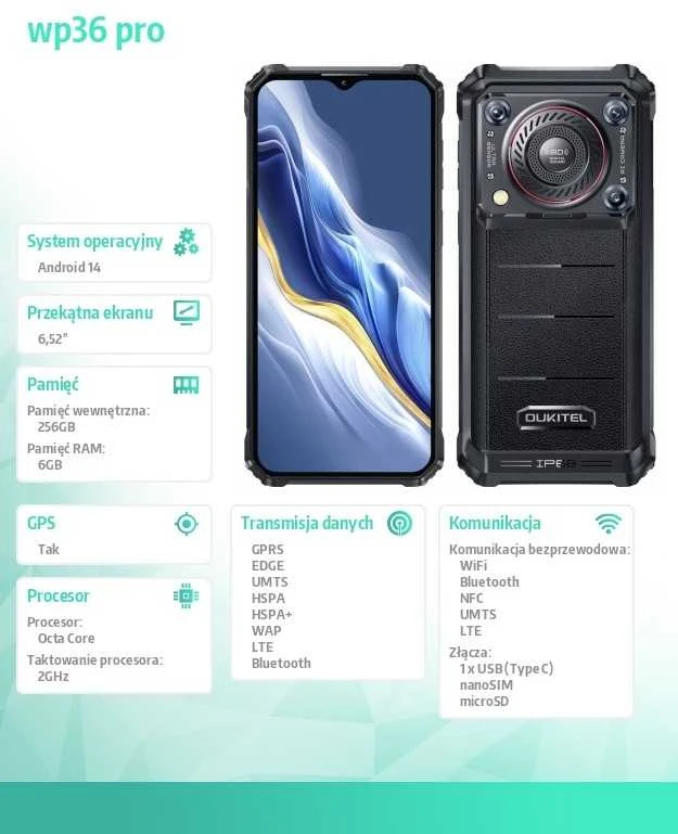 Oukitel WP36 Pro 6/256GB 10600 mAh, juodas