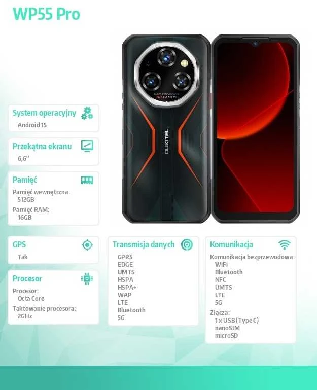 Išmanusis telefonas Oukitel WP55Pro 6,6 16/512GB DS. 11000mAh Oranžinis