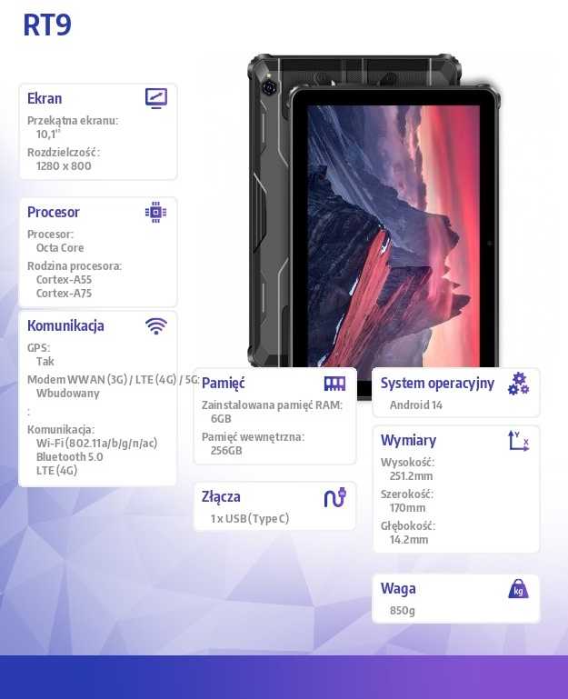 Planšetė oukitel rt9 10,1" 6/256gb juodas rugged 11000 mah