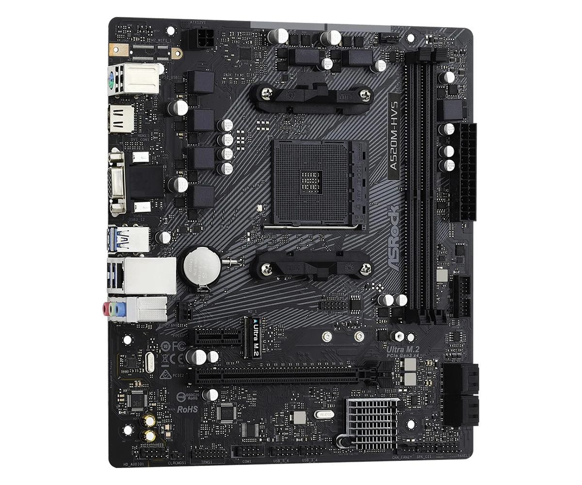 Pagrindinė plokštė ASROCK AMD A520 / SAM4 / MicroATX / 1xPCI-Express 3.0 1x / 1xPCI-Express 3.0 16x / 1xM.2 / Memory DDR4 / Atminties lizdai 2 / 1x15pin D-sub / 1xHDMI / 2xAudio-In / 1xAudio-Out / 2xUSB 2.0 / 4xUSB 3.2 / 1xPS/2 / 1xRJ45
