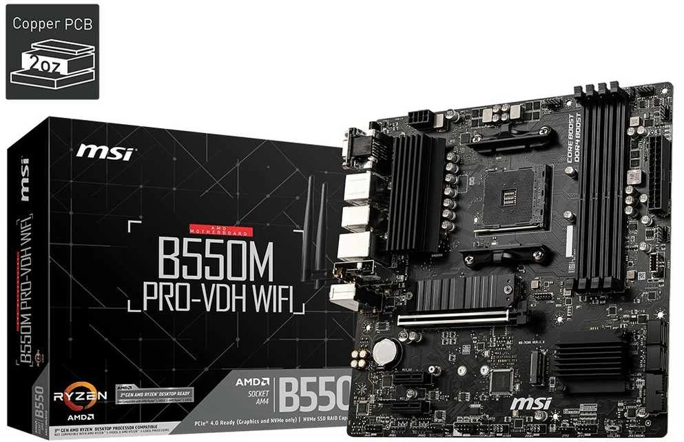 Pagrindinė plokštė MSI B550M PRO-VDH | AMD procesorių šeima | Procesoriaus lizdas AM4 | DDR4 | Atminties lizdai 4 | SATA jungčių skaičius 4 | Lustų rinkinys AMD B | Mikro ATX