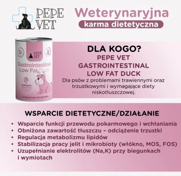 PAKA ZWIERZAKA Pepe Vet Gastrointestinal Low fat antiena – drėgnas ėdalas šunims – 400g