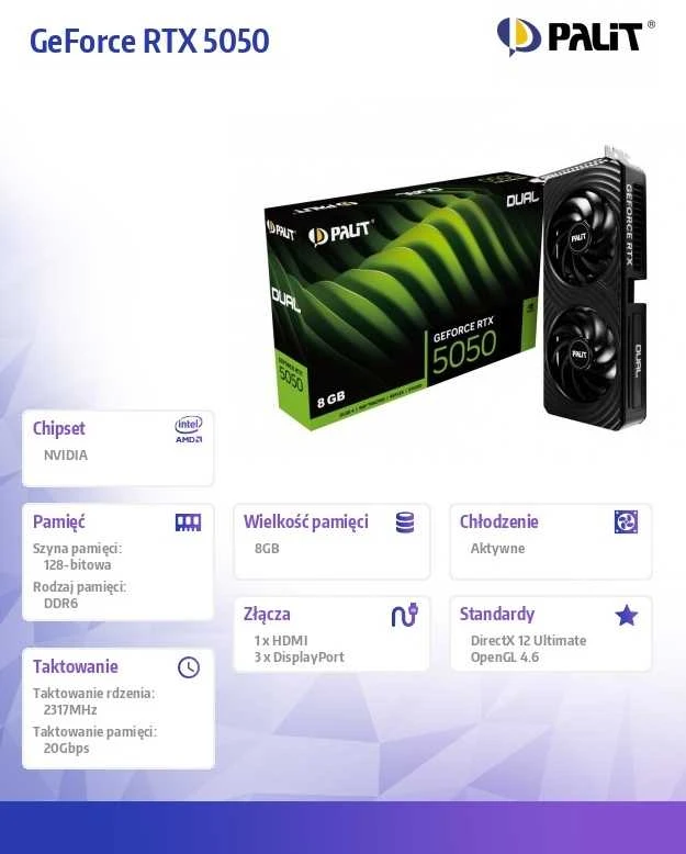 Palit GeForce RTX 5050 dviguba vaizdo plokštė, 8192 MB GDDR6