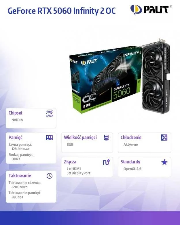 Vaizdo plokštė Palit GeForce RTX 5060 Infinity 2 OC NVIDIA 8 GB GDDR7