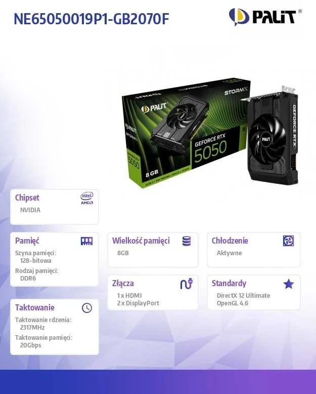 Vaizdo plokštė Palit GeForce RTX 5050 StormX NVIDIA 8 GB GDDR6