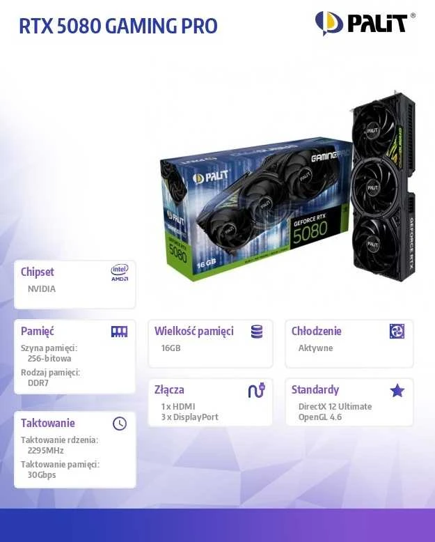 Vaizdo plokštė Palit GeForce RTX 5080 GamingPro NVIDIA 16 GB GDDR7