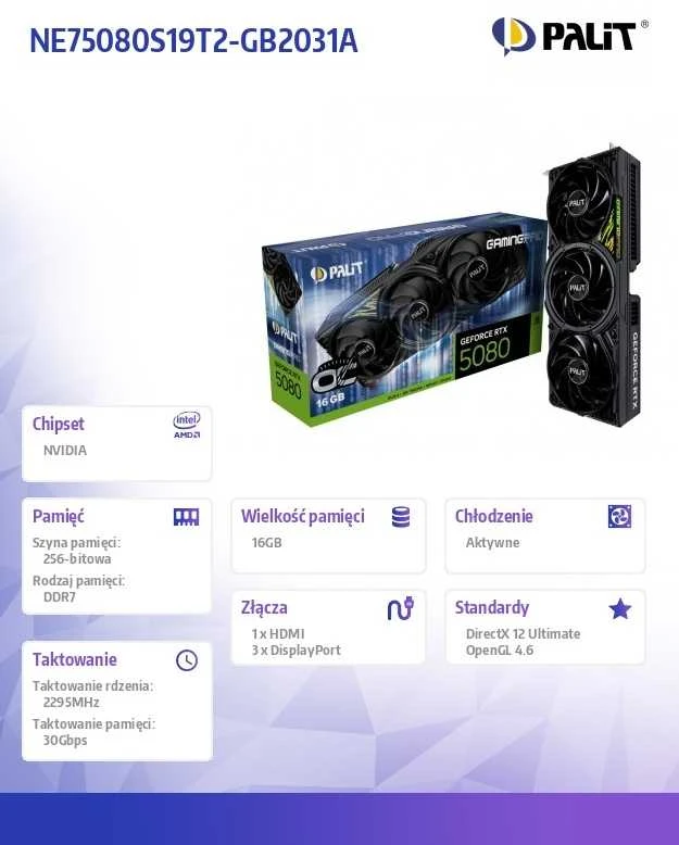 Vaizdo plokštė Palit geforce rtx 5080 gamingpro oc nvidia 16 gb gddr7