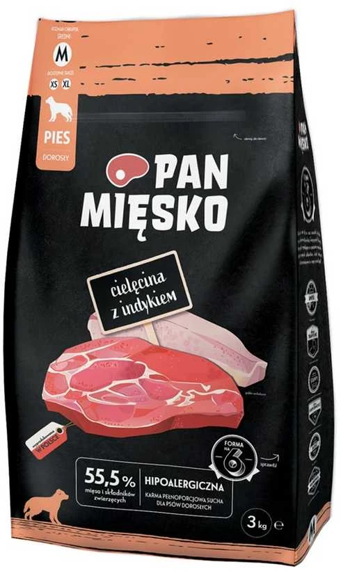 Pan Miesko P. Mėsa Veršiena su kalakutiene M - sausas šunų maistas - 3kg