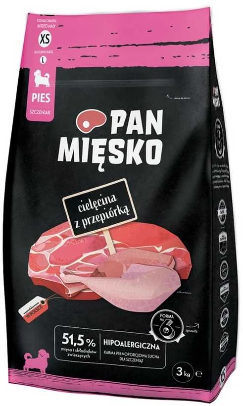 PAN MIĘSKO Veal with quail XS (puppy) – sausas Maistas šunims – 3kg