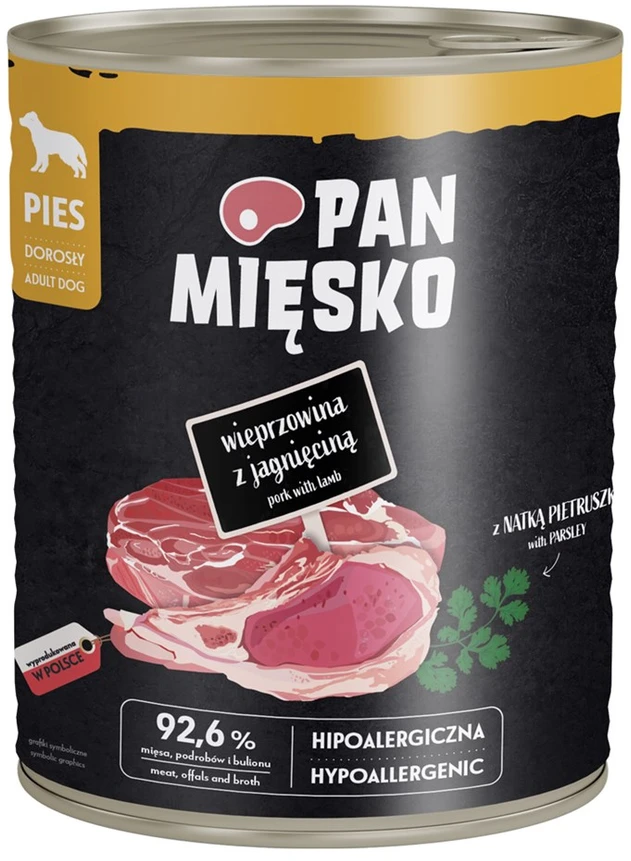 PAN MIĘSKO Pork su ėriena - wet dog food - 800g